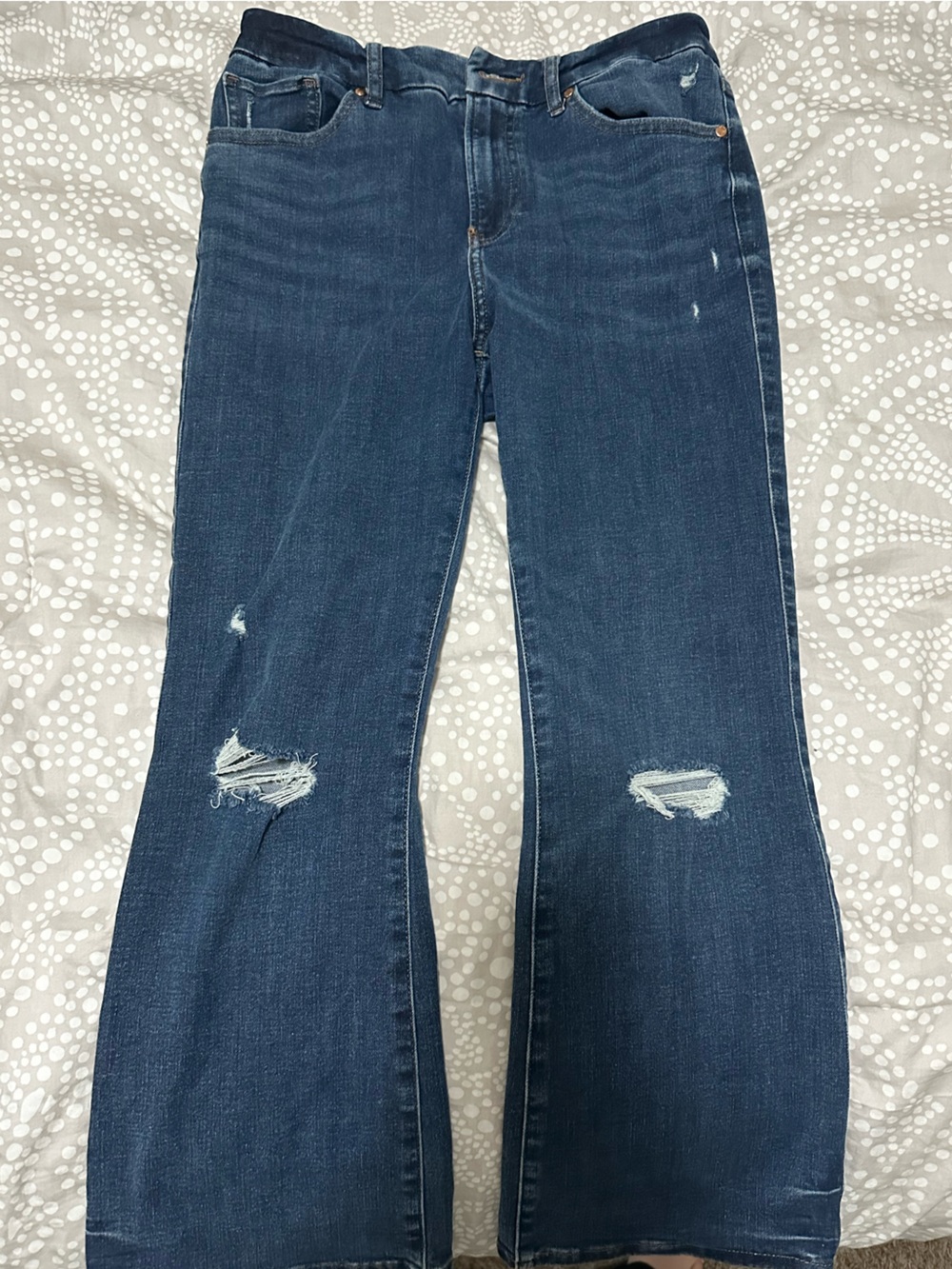 Cropped Flare Jeans- Dark Distressed